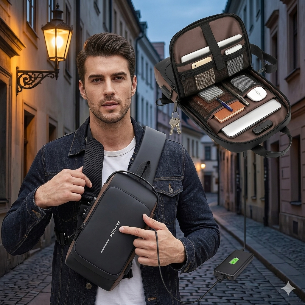 🔥 UrbanGuard Pro Chest Backpack 🎒🔒 Smart • Secure • Stylish