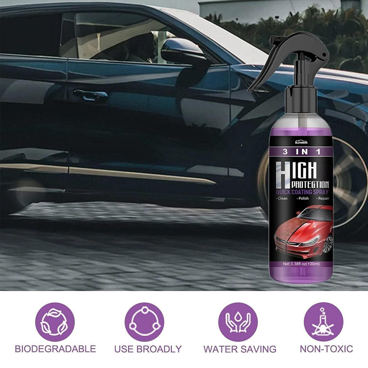 🚗 NanoShield Pro™ Hydrophobic Polish Nano Coating Agent Car Scratch Repair & Quick Shine Spray for Cars, Motorcycles & Boats | Water Repellent Protective Polish Coating (Pack of 2) 💦✨