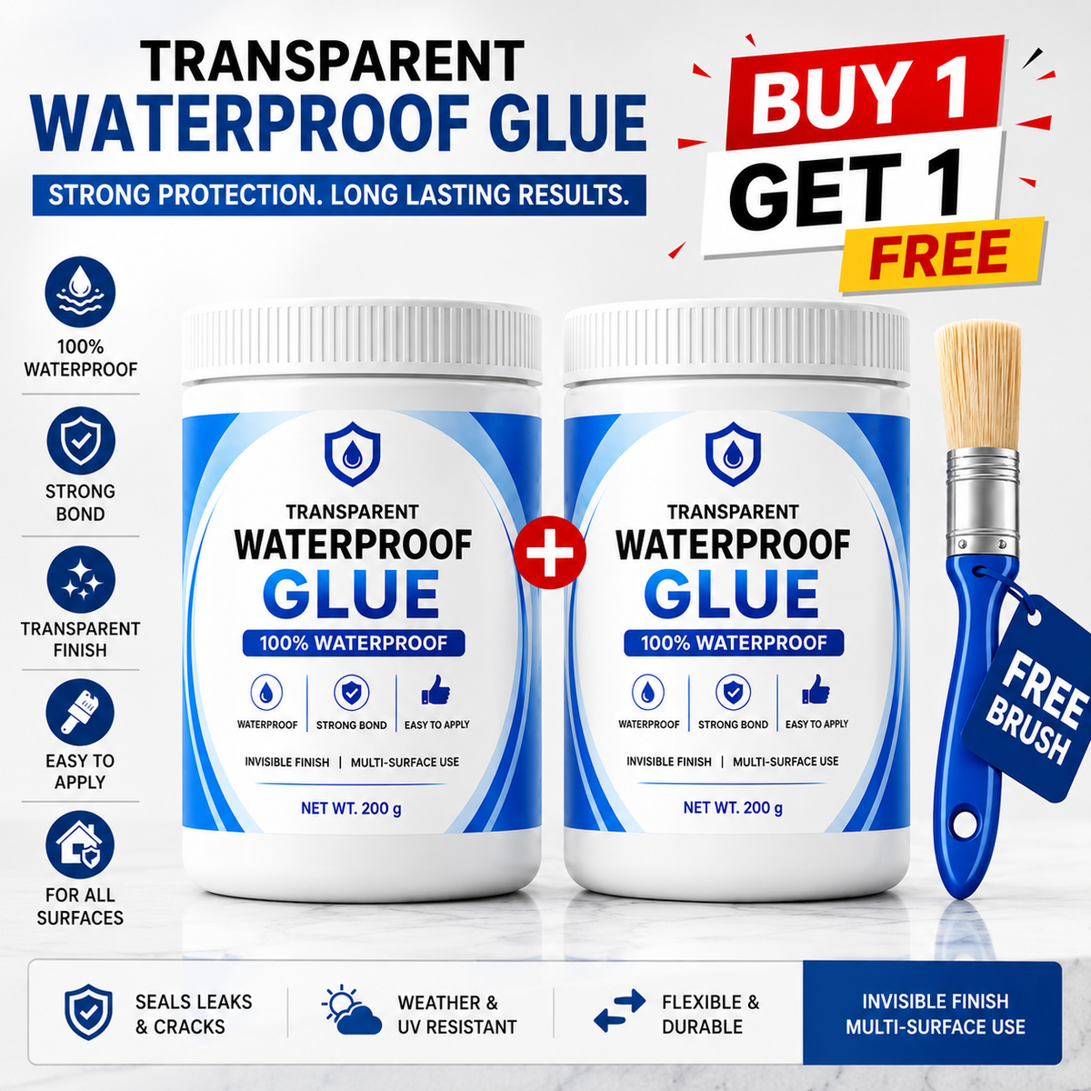 AquaShield Transparent Waterproof Glue + FREE Brush | Buy 1 Get 1 FREE