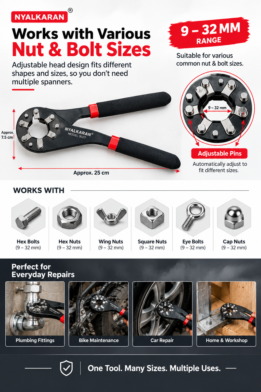 🔧Nut Bolt Wrench - Universal Multi-Size Adjustable Tool