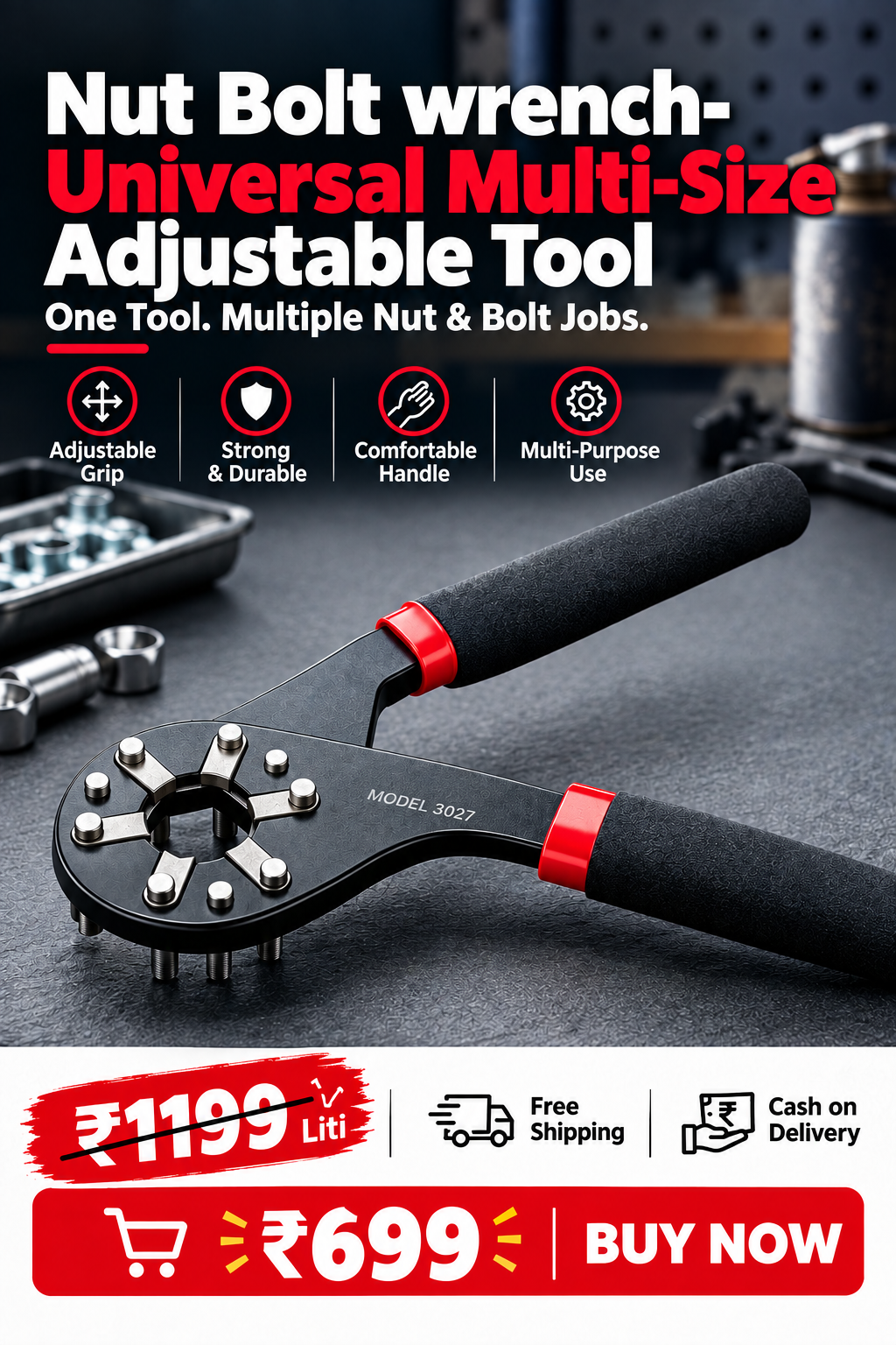 🔧Nut Bolt Wrench - Universal Multi-Size Adjustable Tool